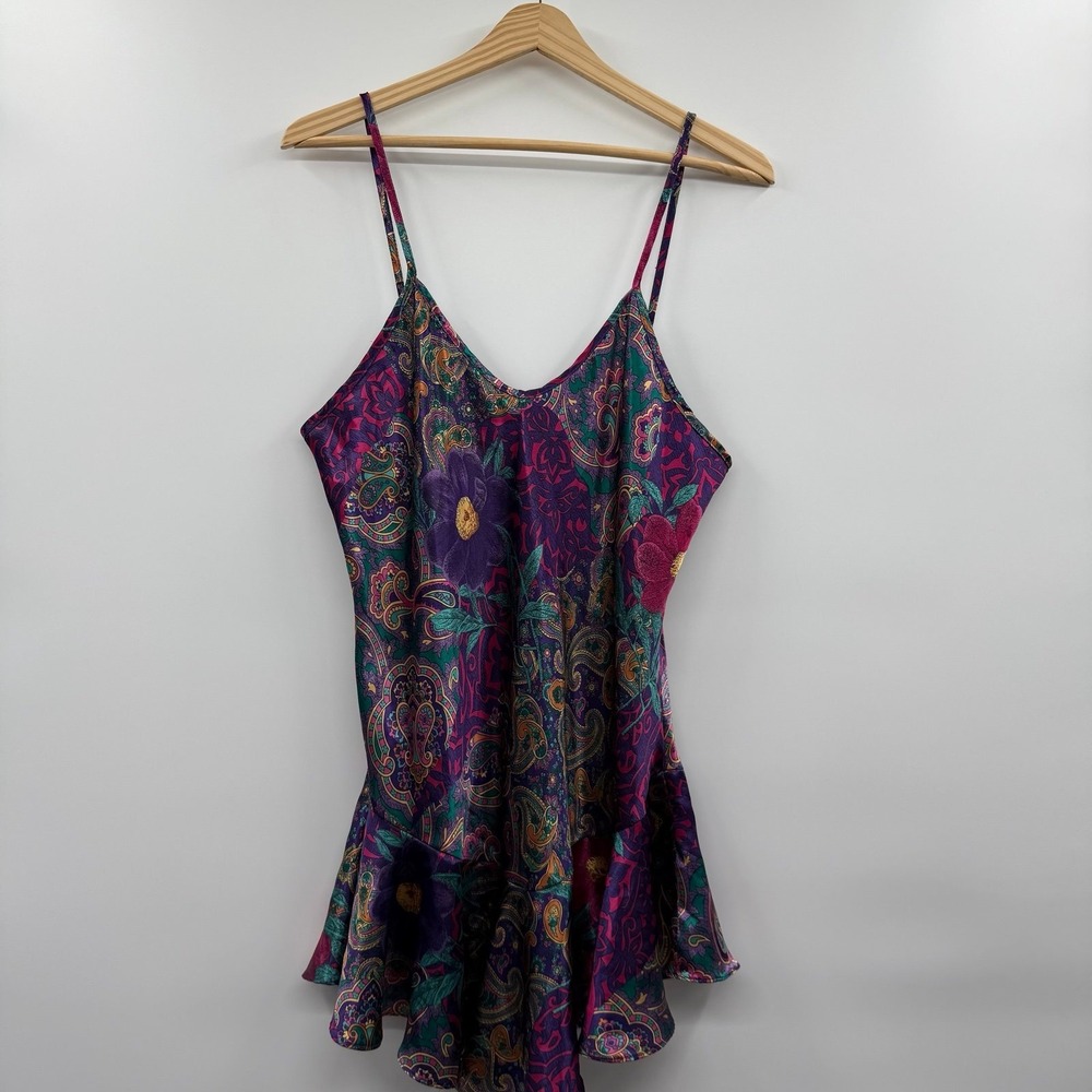 California Dynasty Y2K Slip Dress Purple Floral Boho Size medium paisley